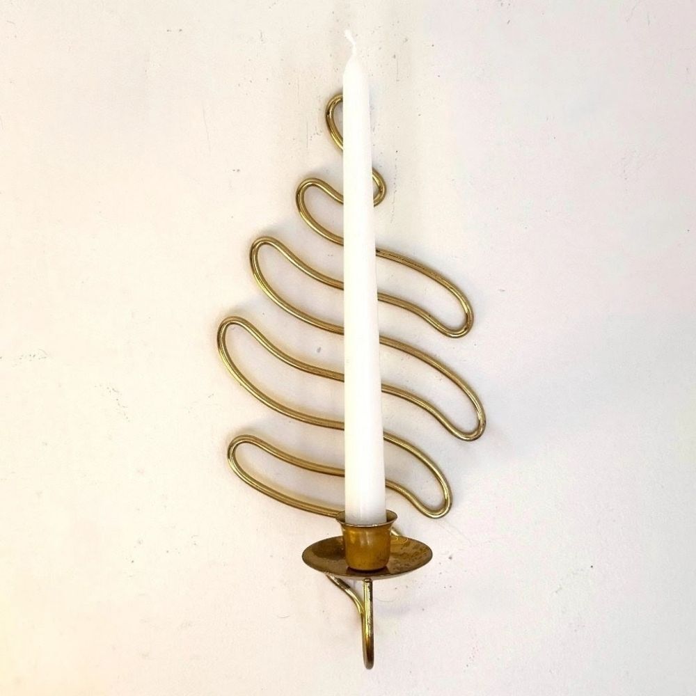 Vintage Partylite Gold Tone Serpentine Sconce Taper Candle Holder Art Deco